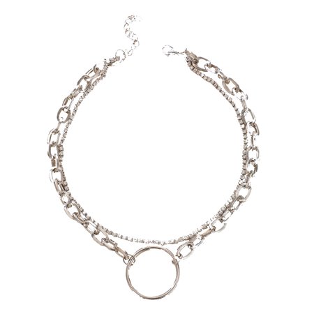 F#6051，New Personality Metal Thick Chain Punk Style Circle Set Diamond Necklace，P#6051 NY3