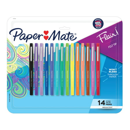 Paper Mate Flair Felt Tip Pens  Medium Point (0.7mm)  Assorted Colors  14 Count