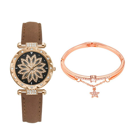 A#4722，Women Watches Set S Tarry Sky Ladies Bracelet Watch Casual Leather Sports Q Uart，P*4722 LM1