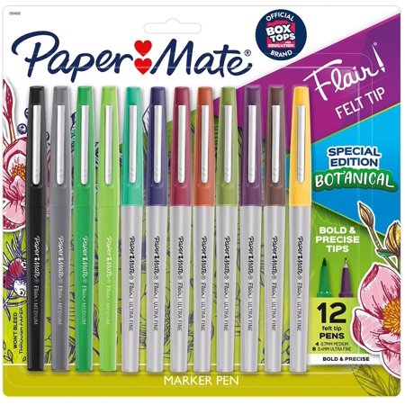 Paper Mate Flair Felt Tip Pens  Medium and Ultra Fine Point  Assorted  Special Edition Botanical  12 Pack