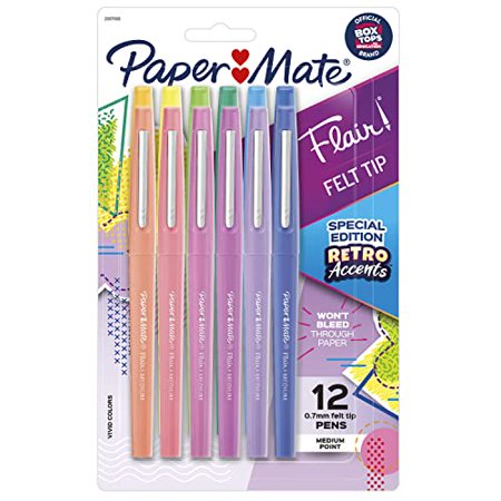 Paper Mate Flair Felt Tip Pens  Medium Point  Assorted  Special Edition Retro Accents  12 Pack