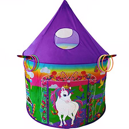 Playz Unicorn Toys Kids Play Tent for Girls with Unicorn Ring Toss  Candy Board Game  & Tic Tac Toe - Indoor & Outdoor Pop up Playhouse Set for Kids B