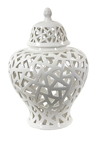 Sagebrook Home 11808 Pierced Ceramic Temple Jar, White Ceramic, 12.75 X 12.75 X 18.25 Inches