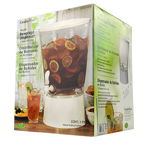 CreativeWare Acrylic 3.5 Gallon Beverage Dispenser, Clear/White