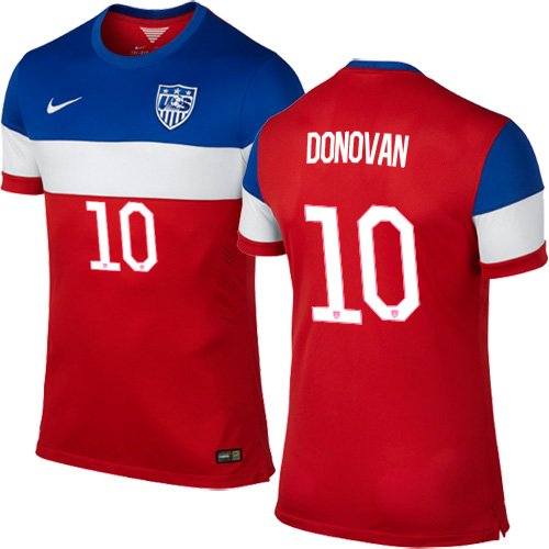 Authentic Nike Landon Donovan #10 USA 2014 World Cup Medium Red White & Blue Away Soccer Jersey