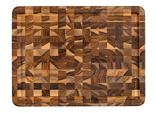 Teakhaus 16 in X 12 in X 2 in Rectangle Hand Grips Juice Canal Wooden Butcher Block