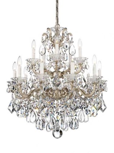 Schonbek 5075-22TK La Scala 15 Light Two Tier Chandelier in Heirloom Gold with Swarovski Strass Golden Teak Crystal