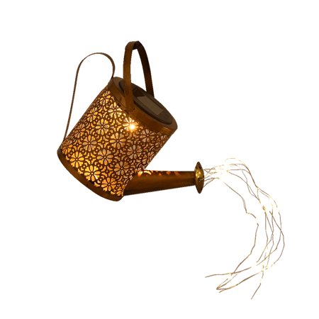Art Light LED Solar Waterfall Watering Can  Outdoor Decorative Garden Light  Retro Waterproof Copper Garden Yard Party Decoration Stake Light for Path