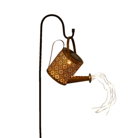 Art Light LED Solar Waterfall Watering Can  Outdoor Decorative Garden Light  Retro Waterproof Copper Garden Yard Party Decoration Stake Light for Path