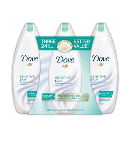 Dove Sensitive Skin Nourishing Body Wash, 24 Ounce,Unscented (Pack of 3)