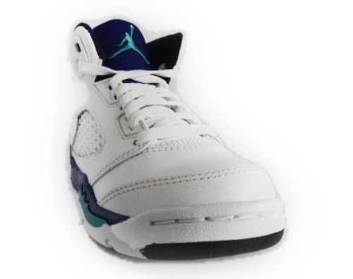 Nike Big Boys' Air Jordan 5 Retro White New Emarald Grape Fabric Trainer Shoes 10 UK