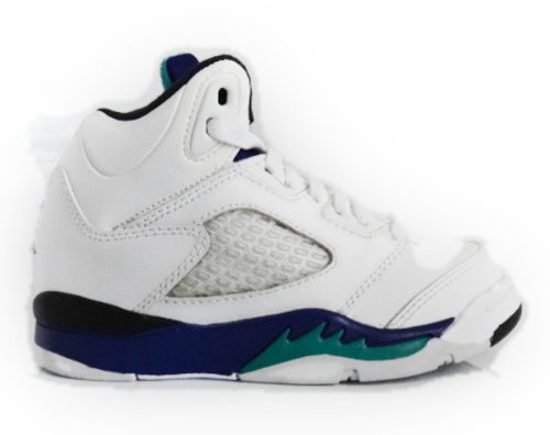 Nike Big Boys' Air Jordan 5 Retro White New Emarald Grape Fabric Trainer Shoes 10 UK thumbnail