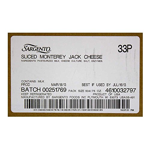 Sargento Monterey Jack Slice Cheese, 21 Ounce -- 18 per Case. thumbnail