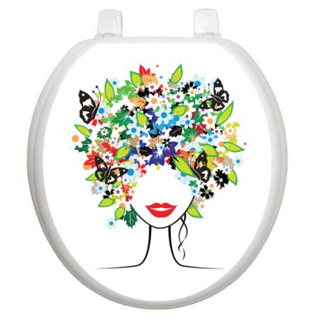 Toilet Tattoos Whimiscal Spring Lady Toilet Seat Sticker, Lid Decal in Green/Red, Size 12.0 W X 13.5 D in | Wayfair TT-1021-R