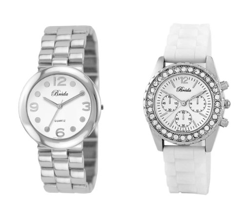 Breda Women's  8222-silver.2292-white Dress & Casual Sleek Silver and Trendy Silicone Watch Set
