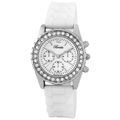 Breda Women's  8222-silver.2292-white Dress & Casual Sleek Silver and Trendy Silicone Watch Set thumbnail