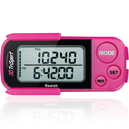 3DTriSport Walking 3D Pedometer with Clip and Strap  Free EBook | 30 Days Memory  Accurate Step Counter  Walking Distance Miles/Km  Calorie Counter  D