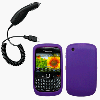 Purple Silicone Case / Skin / Cover & Car Charger for RIM BlackBerry Curve 3G 9330 / 9300 / 8520 / 8530 thumbnail