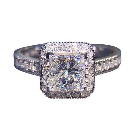A#6222，Fashion Geometric Square Diamond Exquisite Full Diamond Commemorate Ring Women Engagement Wedding Jewelry Gift，P*6222