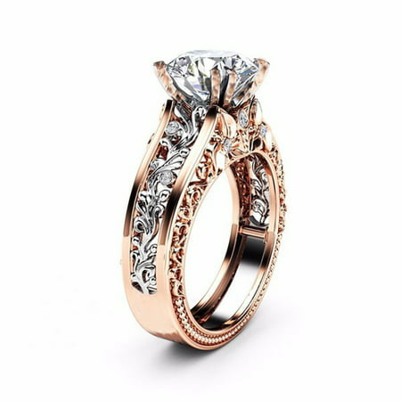 Lj#6249 Fashion Women Color Separation Rose Gold Wedding Engagement Floral Ring T8#6249 UA9