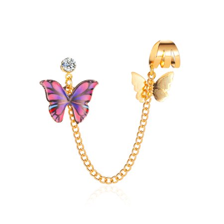 2pcs New Trendy Earrings Dream Single Color Butterfly Earrings Drop Earrings for Women Fashion Vintage Long Tassel Jewelry（03KC Gold Purple 9734）