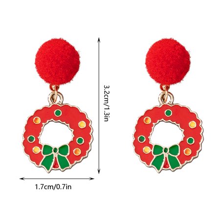 Christmas Earrings Candy Elk Bell Fashion Wild Red and Green Hair Ball Earrings SA9