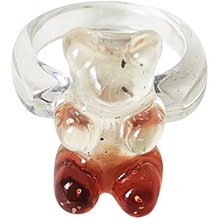 WESTOCEAN 1 Pcs Colorful Gummy Bear Ring Set Bear Transparent Acrylic Ring Cute Resin Circle Finger Band Ring Jewelry for Women Girls