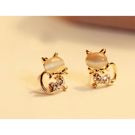 Lj#6974 Korean Fashion Cute Cat Stone Crystal E Women Stud Earrings T8#6974 LH3