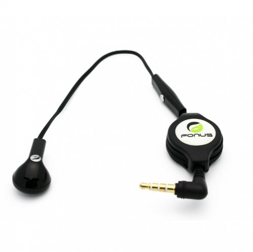 Fonus Black Retractable 3.5mm Mono Handsfree Headset Earphone Single Earbud with Microphone for Blackberry Curve 9350 / 9360 / 9370 9300 / 9315 /.