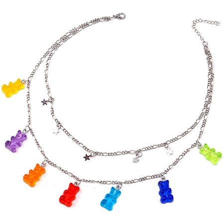 Layered Punk Gothic Resin Gummy Cartoon Bear Link Chain Pendant Necklace Colorful Rock Hip Hop Transparent Animal Choker Necklace for Women Girls Part