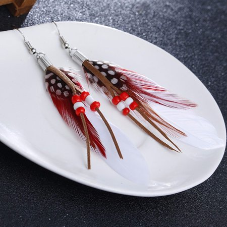 S#7287，Bohemian Style Bead Tassel Feather Earrings Fashion Feather Chain Dangle Earringp&7287 CY5