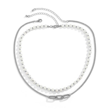 White K Set 2564 Hip Hop Retro Imitation Pearl Men S Necklace