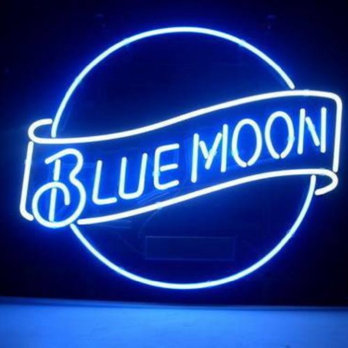 HOZER Professional 17*14 BLUE MOON LAGER BEER Design Decorate Neon Light Sign Store Display Beer Bar Sign Real Neon Signboard for Restaurant Convenien