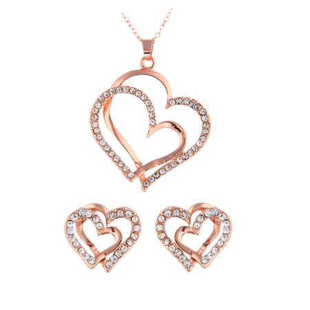 S^3252，Fashion Heart Shaped Necklace Heart Earrings Ladies Jewelry Set，P#3252 NU9