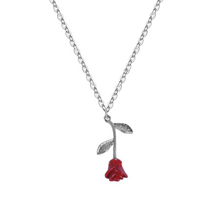 S^5999，Three-Dimensional Oil Drop Red Rose Pendant Necklace for Women Jewelry，P#5999 CU1