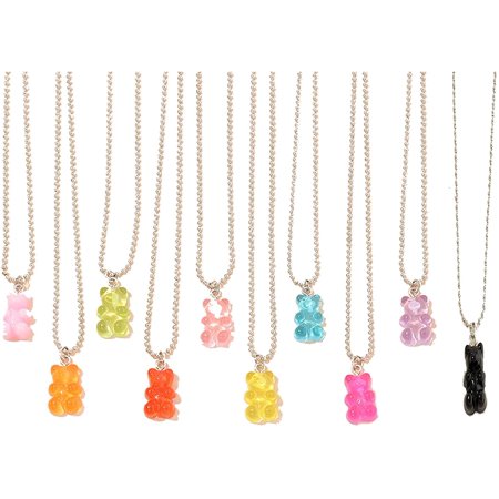 10 Pcs Colorful Resin Gummy Bear Pendant Necklace Cute Transparent Rainbow Candy Color Bear Chain Necklaces Accessories Lovely Twinkling Animal Punk P