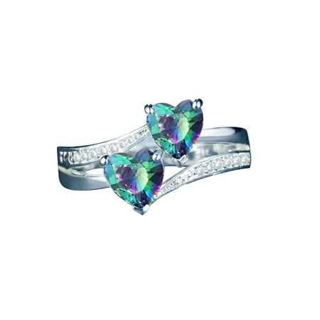 Tn&6858 Zircon Ring Double Heart Shaped Ring Engagement Wedding Ring Alloy Jewelry as&6858 DV6