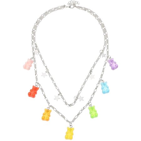 Aesthetic Necklaces 7 Colors Cute Candy Necklace Resin Animal Gummy Bear Toys Chain Colorful Jewelry for Women Girls Cubs Gifts Neck Chains Layered Pa