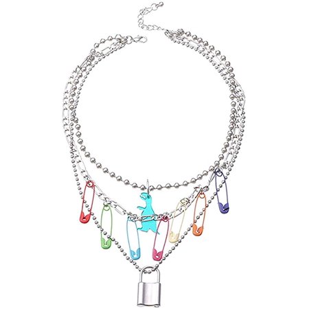 Eastjing?Layered?Lock?Necklace?Punk Chain Necklace?Layered Choker Necklaces?Lock Chain Necklaces Gummy?Bear?Necklaces Adjustable?Multilayer?Chain?Neck