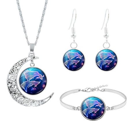 S^7751，12 Constellation Moon Necklace Earring Bracele Gifts for Girlfriend Women Gift，P#7751 UW7