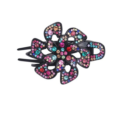 Rhinestone Flower Hair Clip Flexible Durable Design Women Hair Dovetail Clip SA9