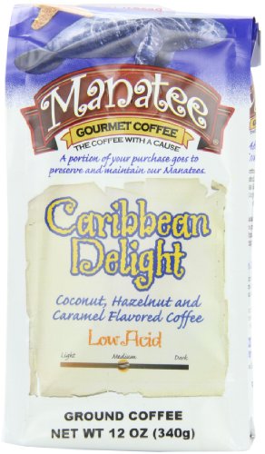 Manatee Caribbean Delight, Ground Coffee, 12 Ounce Pack of 3, Rich, Medium Roast Flavored Coffee, with Hints of Coconut, Hazelnu