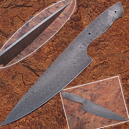 SBDM-2292 Damascus Full Tang Ladder Pattern Blank Chef Knife