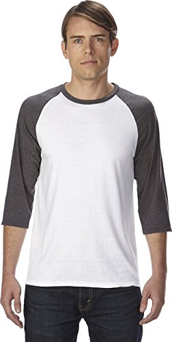 Anvil Triblend Raglan Sleeve Baseball T-Shirt. 6755 - Medium - White / Heather Dark Grey