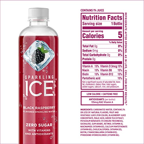 Sparkling ICE, Black Raspberry Sparkling Water, Zero Sugar Flavored Water, with Vitamins and Antioxidants, Low Calorie Beverage, 17 Fl Oz Bottles (Pac thumbnail
