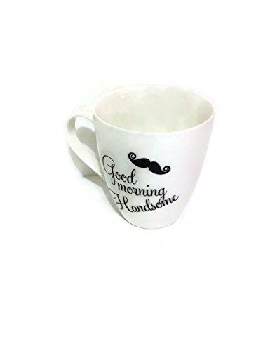 Father's Day Fun Coffee Gifts- Bundle- 3 Items- 1: Starbucks French Roast Ground Coffee 12 Oz, 2: Good Morning Handsome Coffee Mug! 3: Mustache Cookie