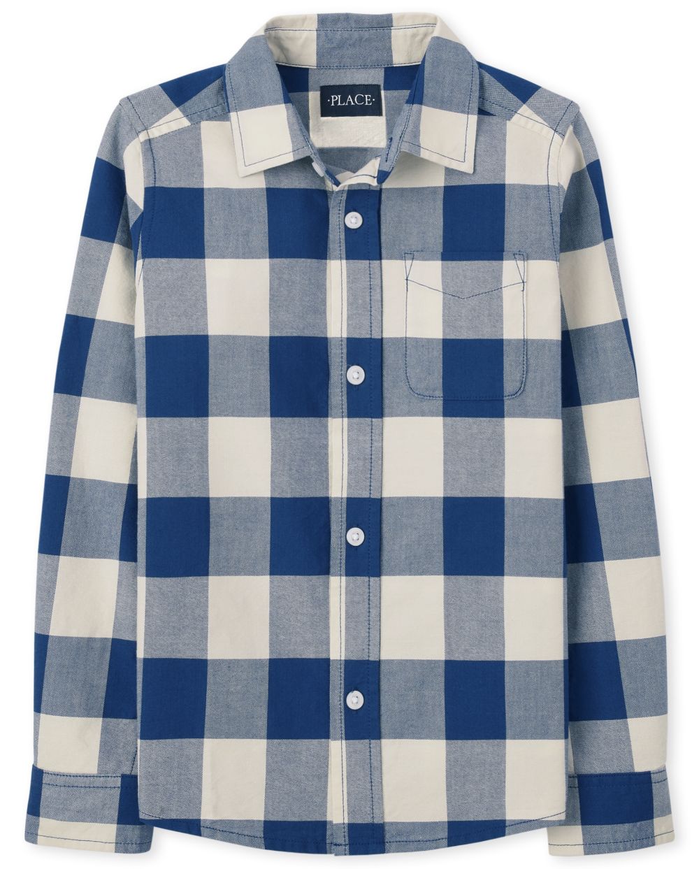 The Children's Place Boys Buffalo Plaid Oxford Button up Shirt in Blue | Size Small (5/6) | 100% Cotton