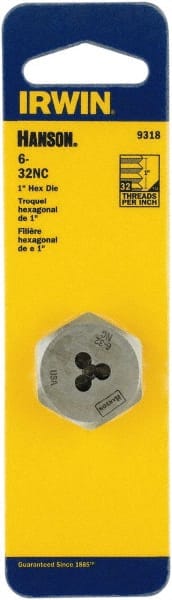 Irwin Hex Rethreading Die: #6-32 Thread, Right Hand, 1