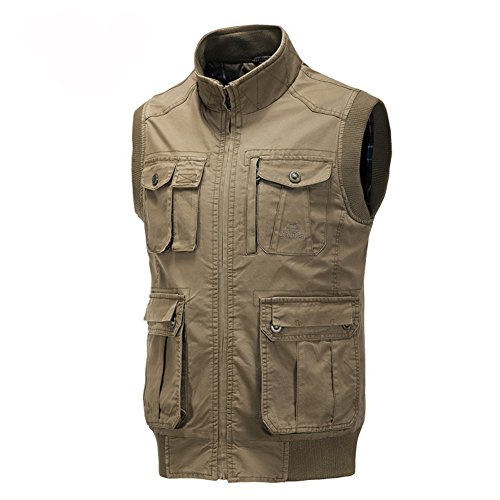 Cccken Big&Tall Men's Outdoor Multi Pockets Photo Journalist Fishing Vest Coat(5509# Khaki US L=Asia 2XL)