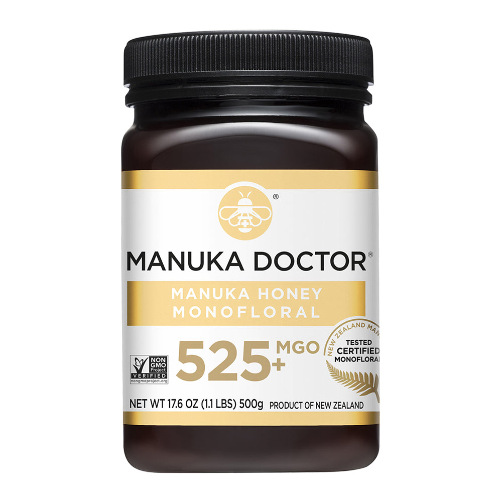 - MGO 525+ Manuka Honey Monofloral (500g) 100% Pure New Zealand Honey. Certified. Guaranteed. RAW. Non-GMO